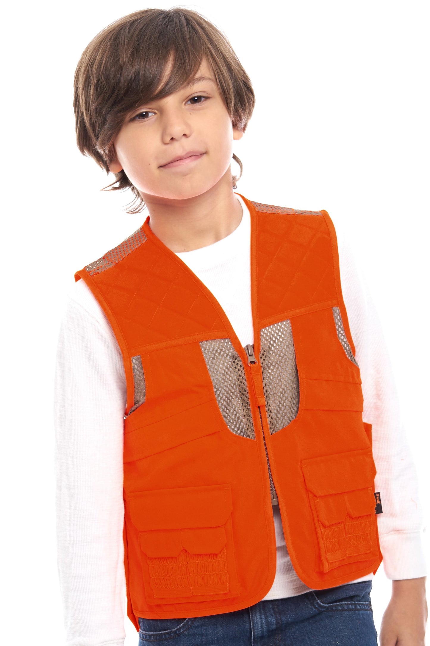 TrailCrest by Treel Kid's Upland Delue Blaze Orange Safety Front Loader High Visibility Vest