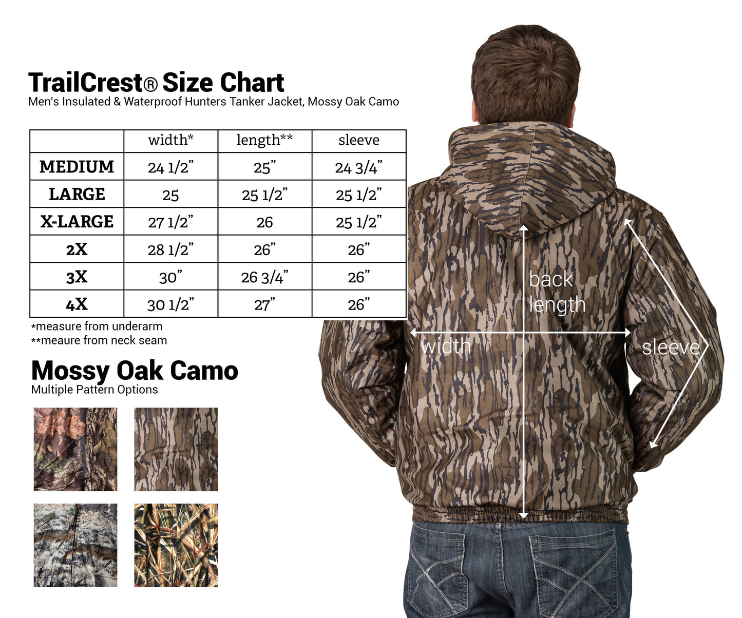 TrailCrest by Treel Men's Mossy Oak Tactical Hoodie Jacket-Insulated & Waterproof Warm Camo Gear Coat