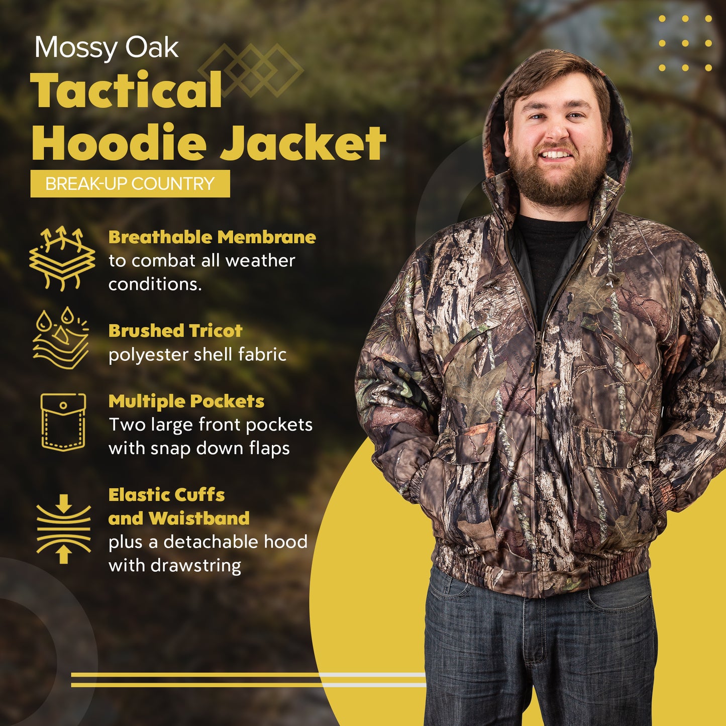 TrailCrest by Treel Men's Mossy Oak Tactical Hoodie Jacket-Insulated & Waterproof Warm Camo Gear Coat