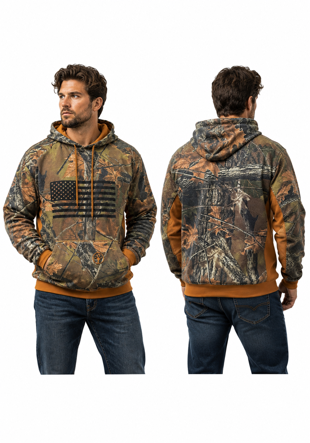 TrailCrest by Treel Mens Camo Hoodie Sweatshirt With Flag