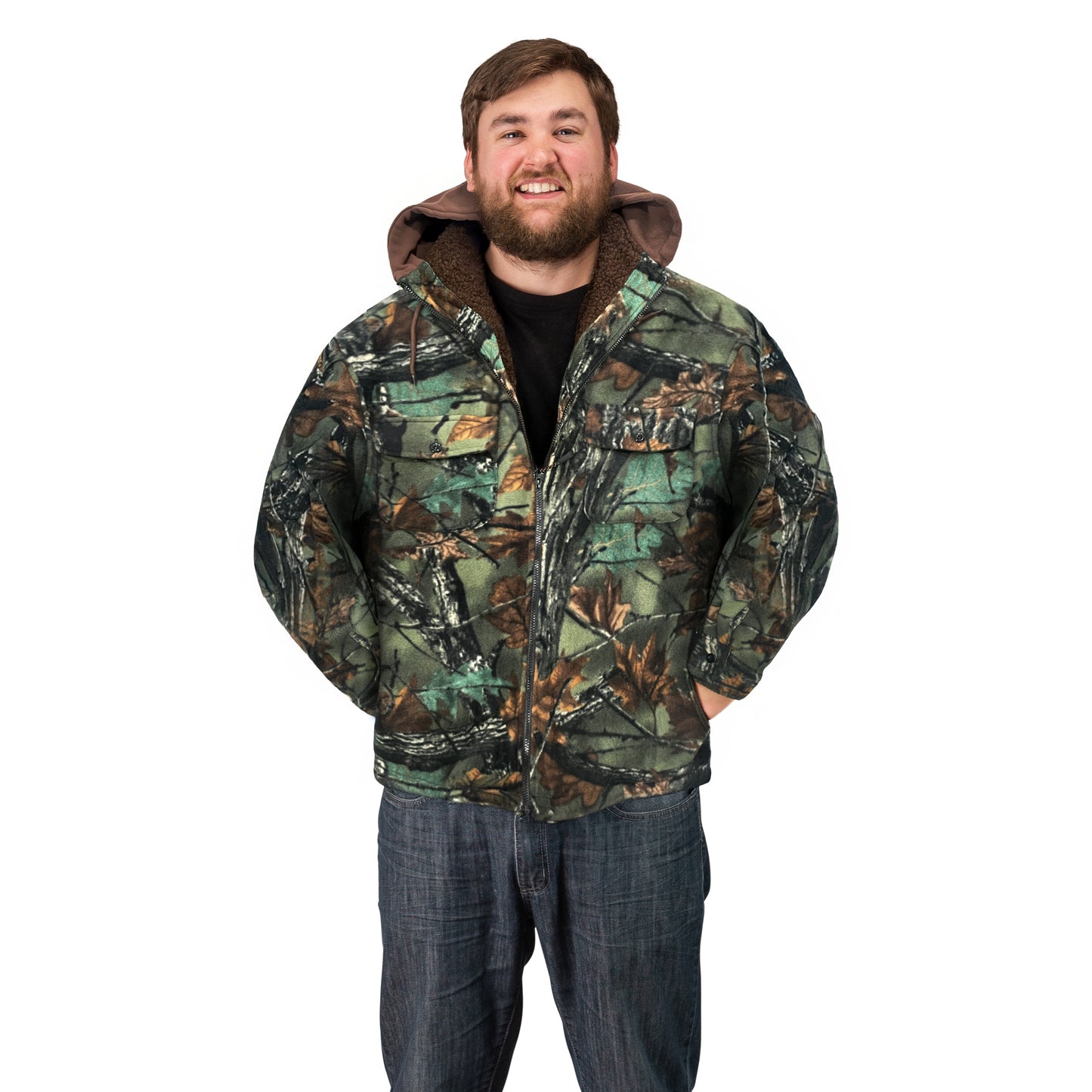TrailCrest Men’s Hoodie Fleece Jacket With Pockets Warm Sherpa Lined Camo Hooded Coat