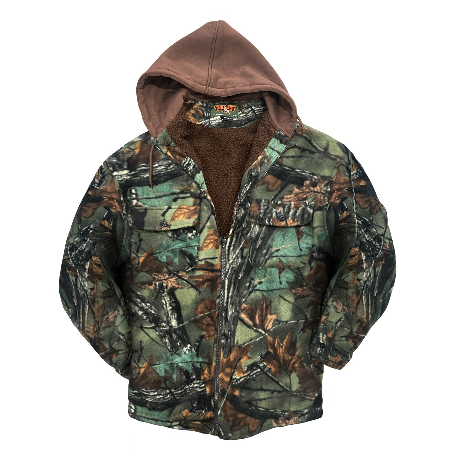 TrailCrest Men’s Hoodie Fleece Jacket With Pockets Warm Sherpa Lined Camo Hooded Coat