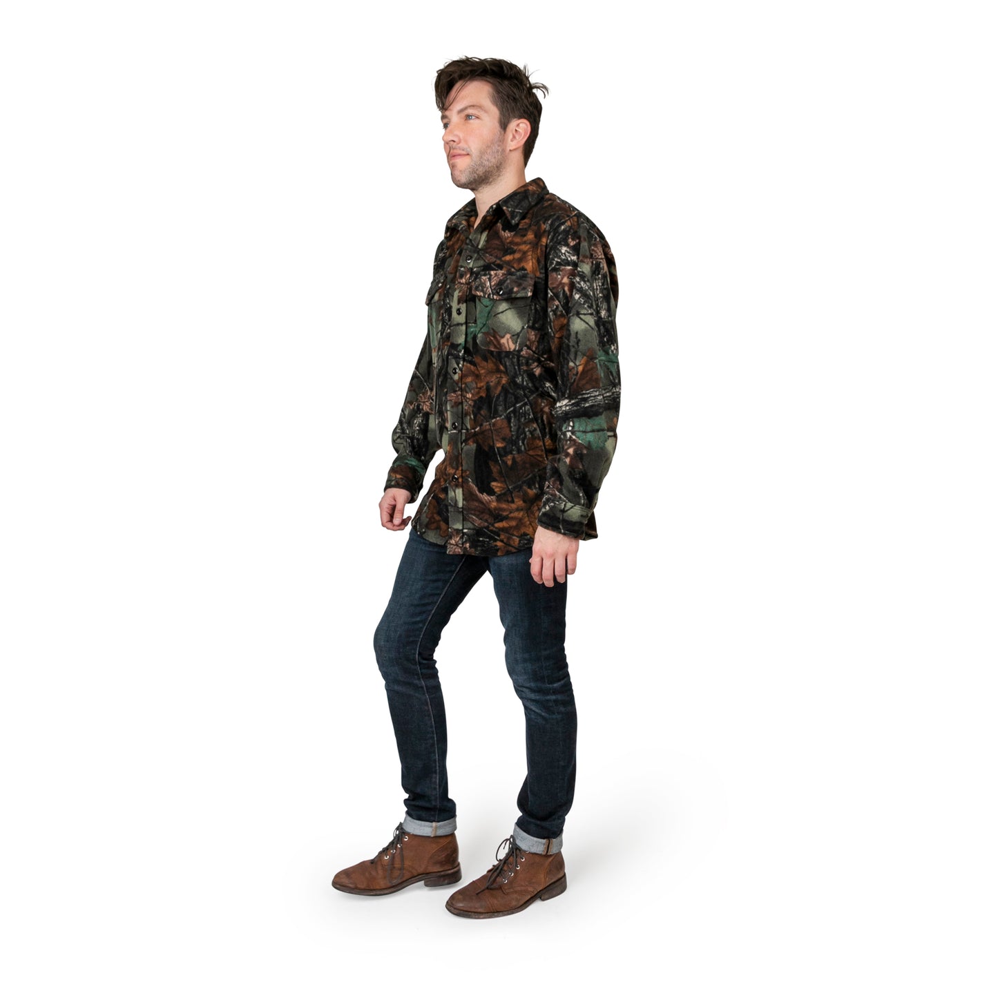 TrailCrest by Treel Mens Camo Fleece Button Up Hunting Shirt