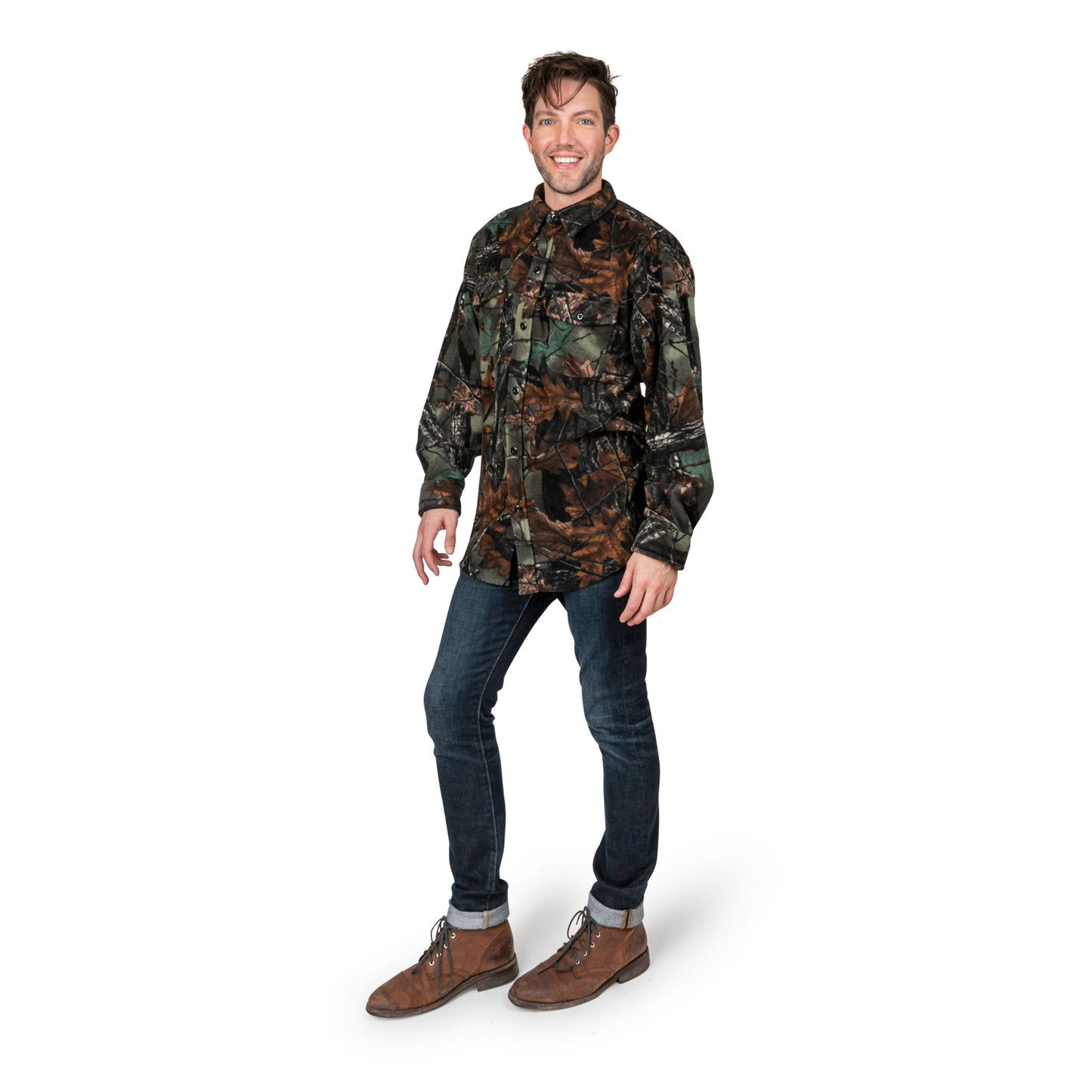 TrailCrest by Treel Mens Camo Fleece Button Up Hunting Shirt