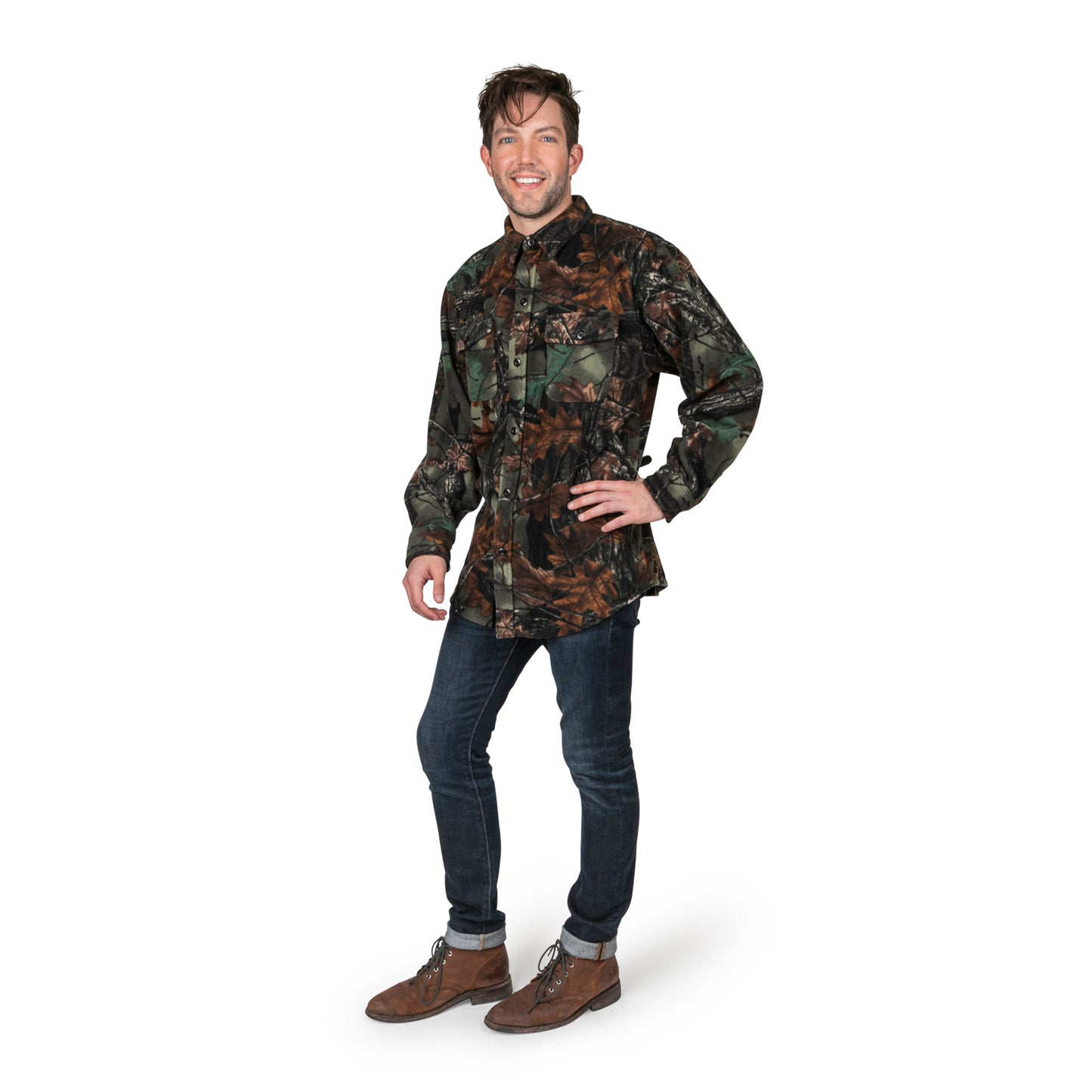 TrailCrest by Treel Mens Camo Fleece Button Up Hunting Shirt