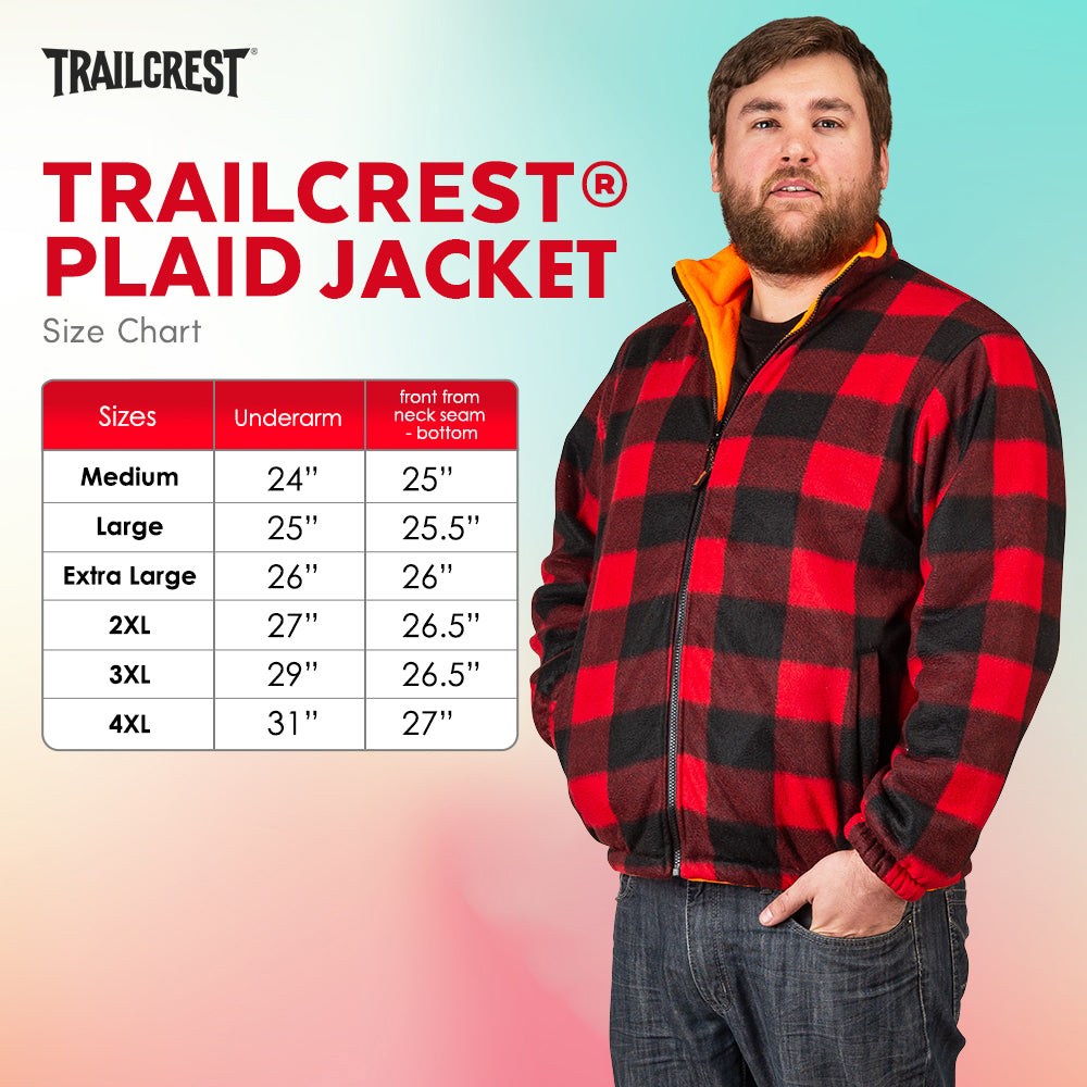 TrailCrest by Treel Men's Buffalo Plaid & Safety Blaze Orange Reversible Outdoorsman Workwear Jacket