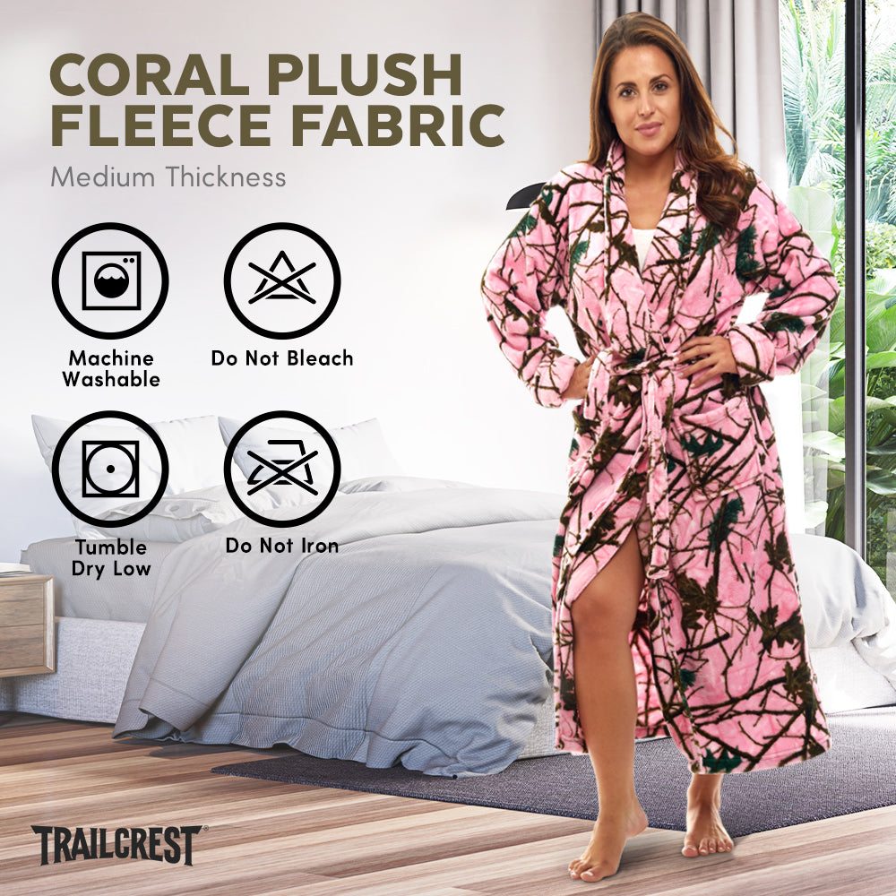 TrailCrest by Treel Women's Pink Camo Polar Fleece Bathrobe Plush House Robe
