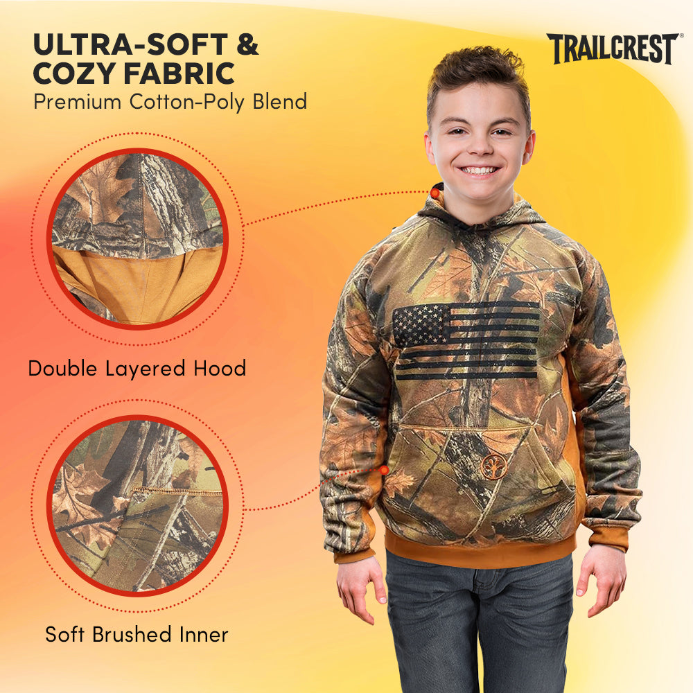 TrailCrest by Treel Boys Hoodie Sweatshirt- Comfortable, Stylish Camo Jacket for Outdoor Activities, Hunting and Casual Wear