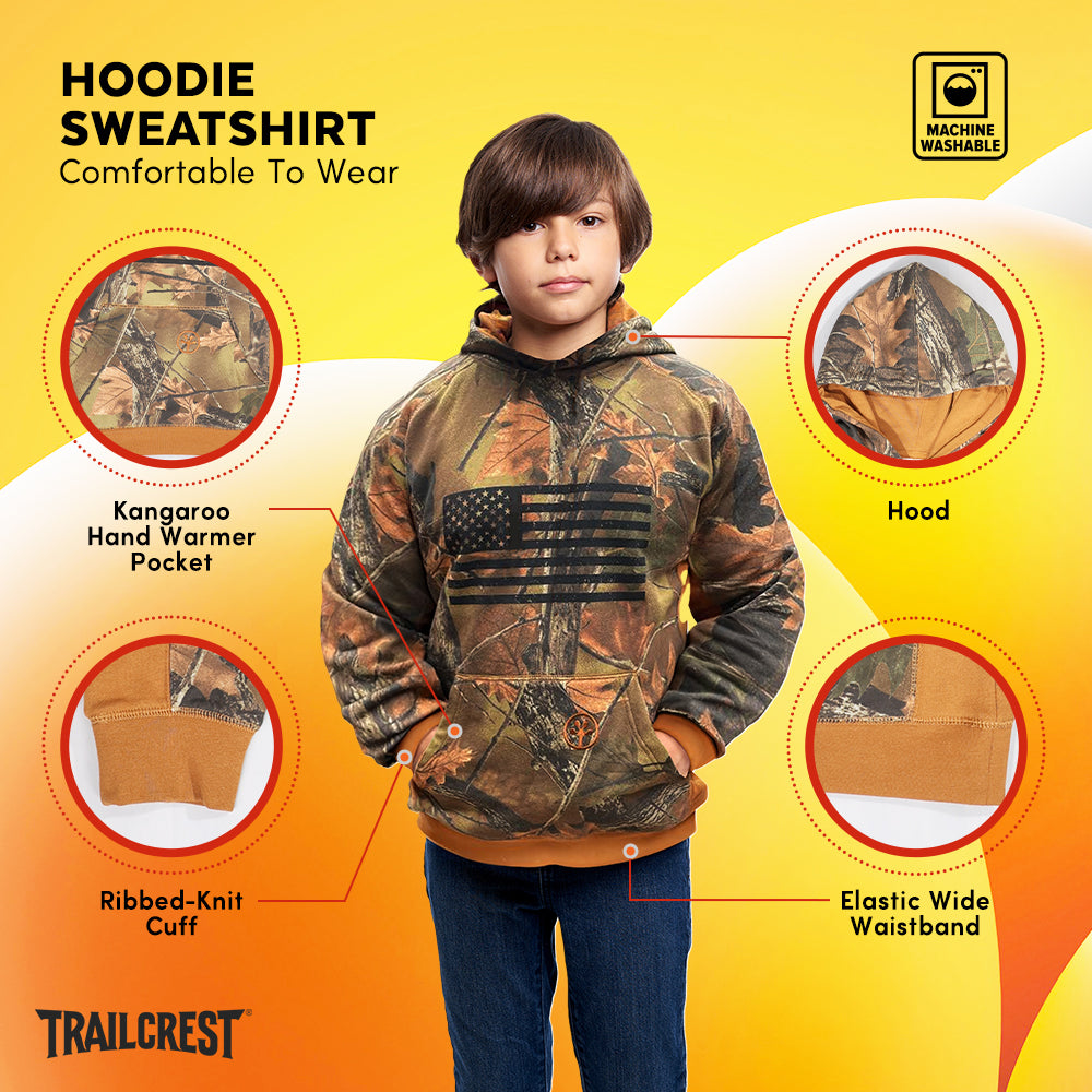 TrailCrest by Treel Boys Hoodie Sweatshirt- Comfortable, Stylish Camo Jacket for Outdoor Activities, Hunting and Casual Wear