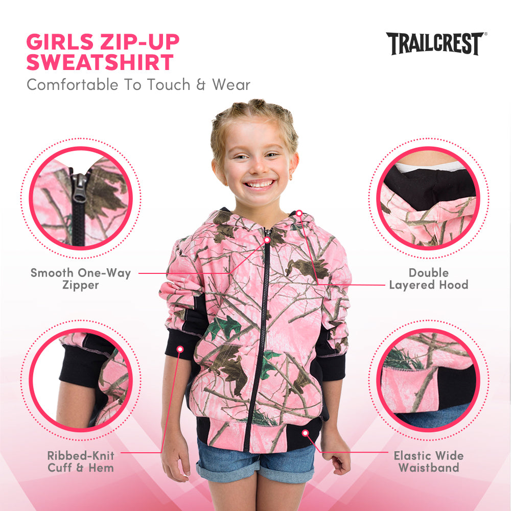 TrailCrest by Treel Girl's Full Zip Up Hoodie Sweatshirt Fashion Hooded Jacket