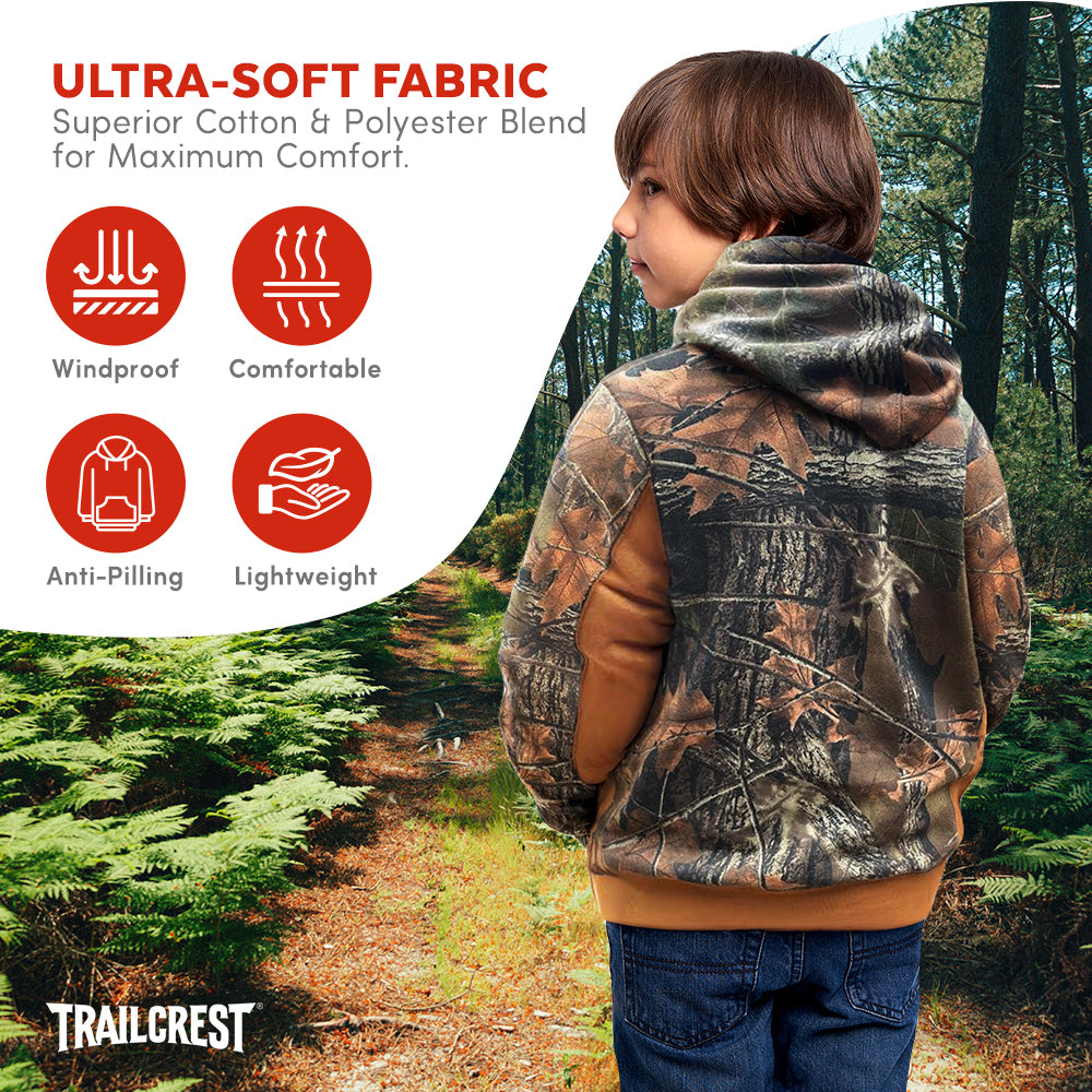 TrailCrest by Treel Boys Hoodie Sweatshirt- Comfortable, Stylish Camo Jacket for Outdoor Activities, Hunting and Casual Wear