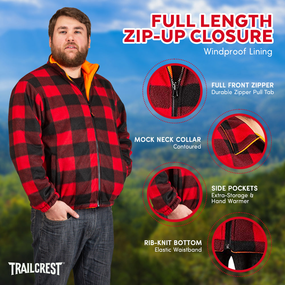 TrailCrest by Treel Men's Buffalo Plaid & Safety Blaze Orange Reversible Outdoorsman Workwear Jacket