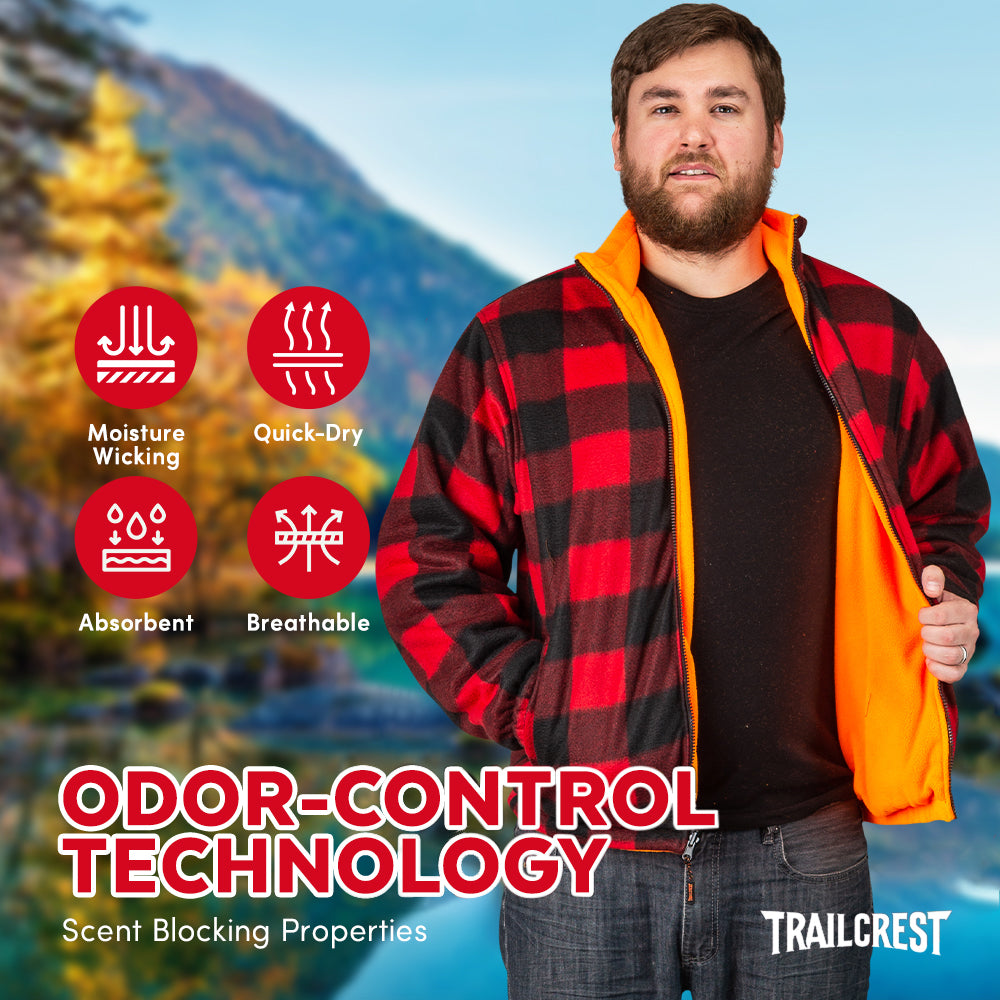 TrailCrest by Treel Men's Buffalo Plaid & Safety Blaze Orange Reversible Outdoorsman Workwear Jacket