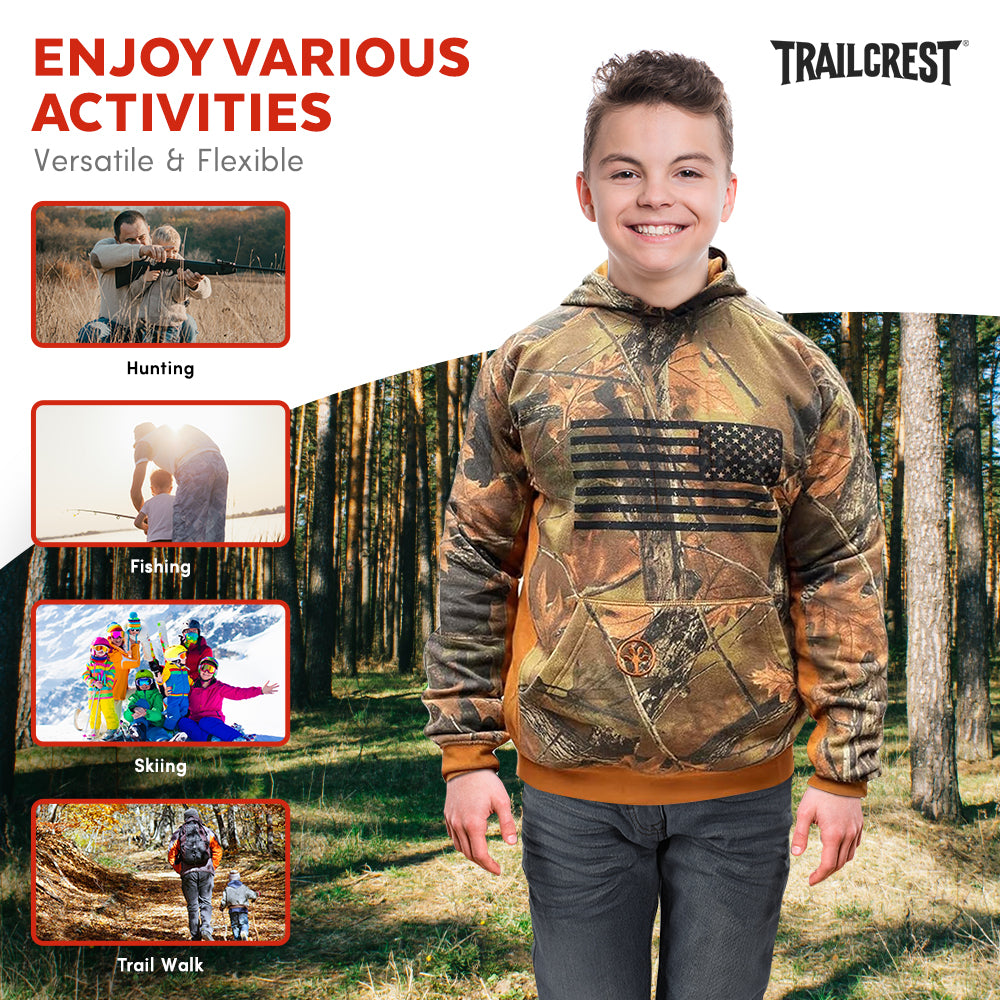 TrailCrest by Treel Boys Hoodie Sweatshirt- Comfortable, Stylish Camo Jacket for Outdoor Activities, Hunting and Casual Wear