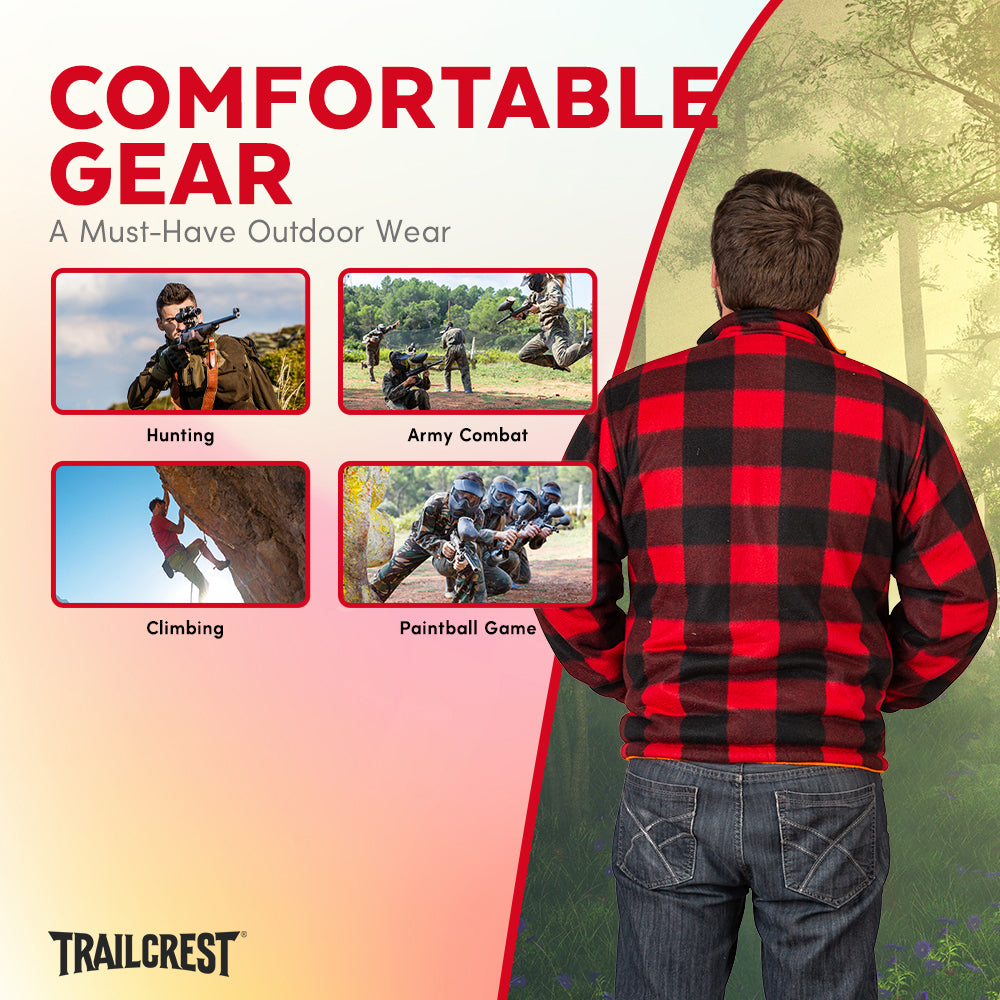 TrailCrest by Treel Men's Buffalo Plaid & Safety Blaze Orange Reversible Outdoorsman Workwear Jacket