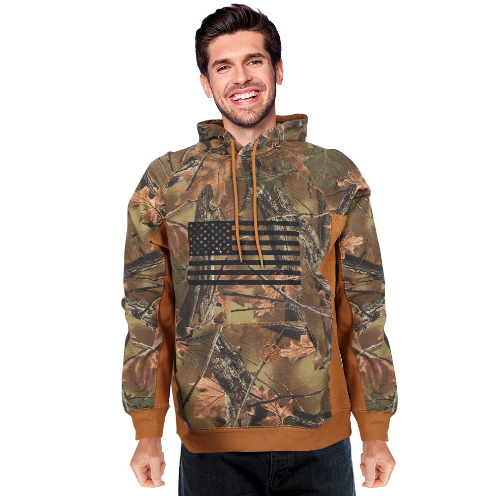 TrailCrest by Treel Mens Camo Hoodie Sweatshirt With Flag