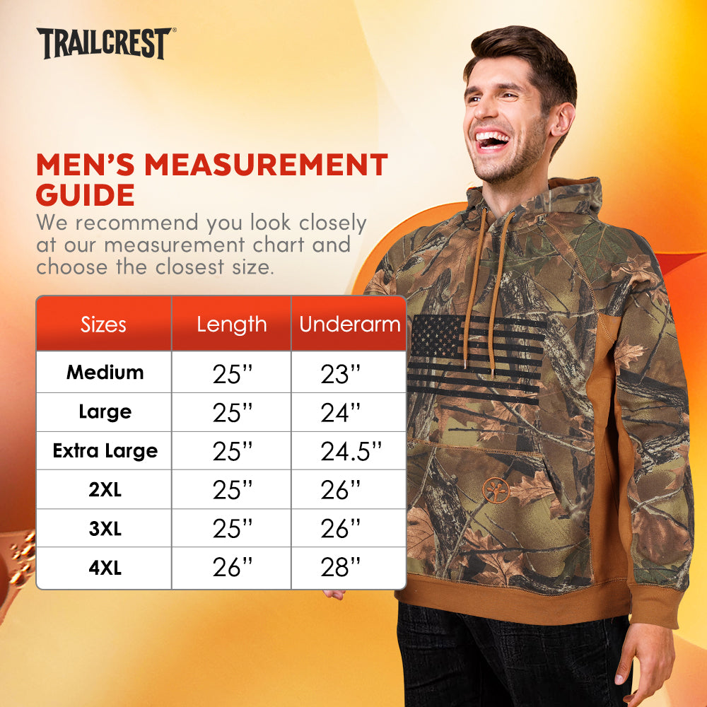 TrailCrest by Treel Mens Camo Hoodie Sweatshirt With Flag
