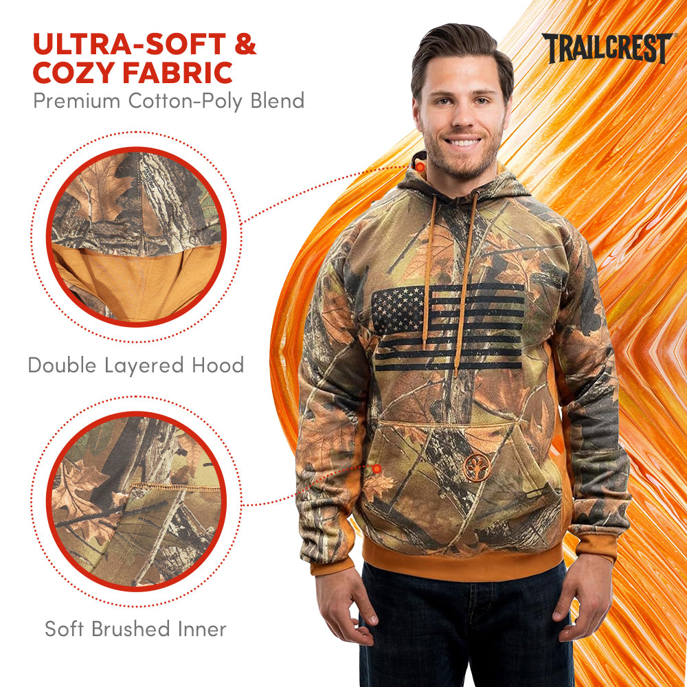TrailCrest by Treel Mens Camo Hoodie Sweatshirt With Flag