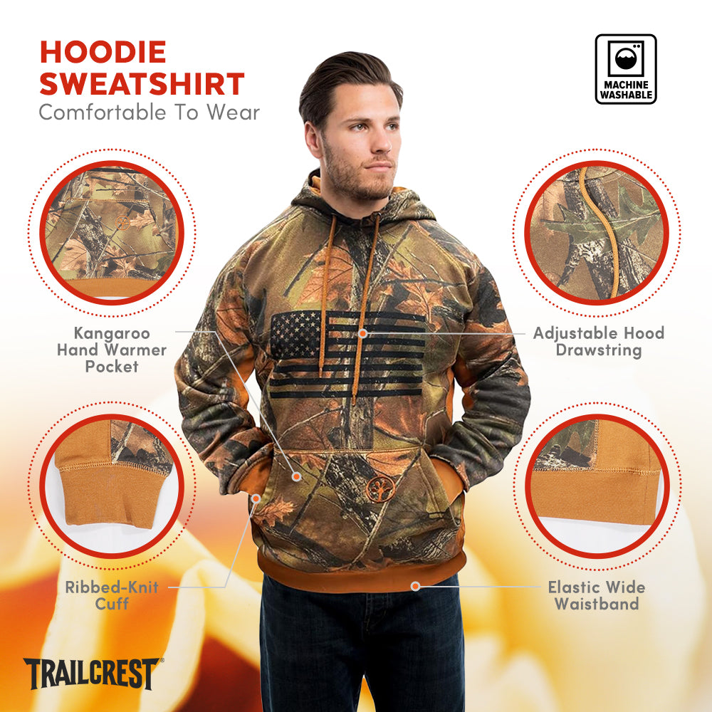 TrailCrest by Treel Mens Camo Hoodie Sweatshirt With Flag