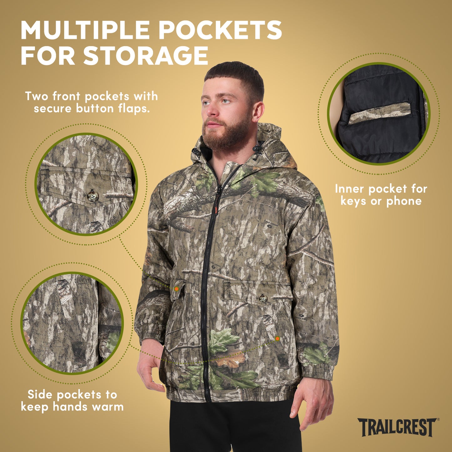 Mossy Oak Men's Insulated Camo Jacket – Country Roots Pattern – Quilted Lining, Cotton Twill Shell, Cold Weather Work Jacket