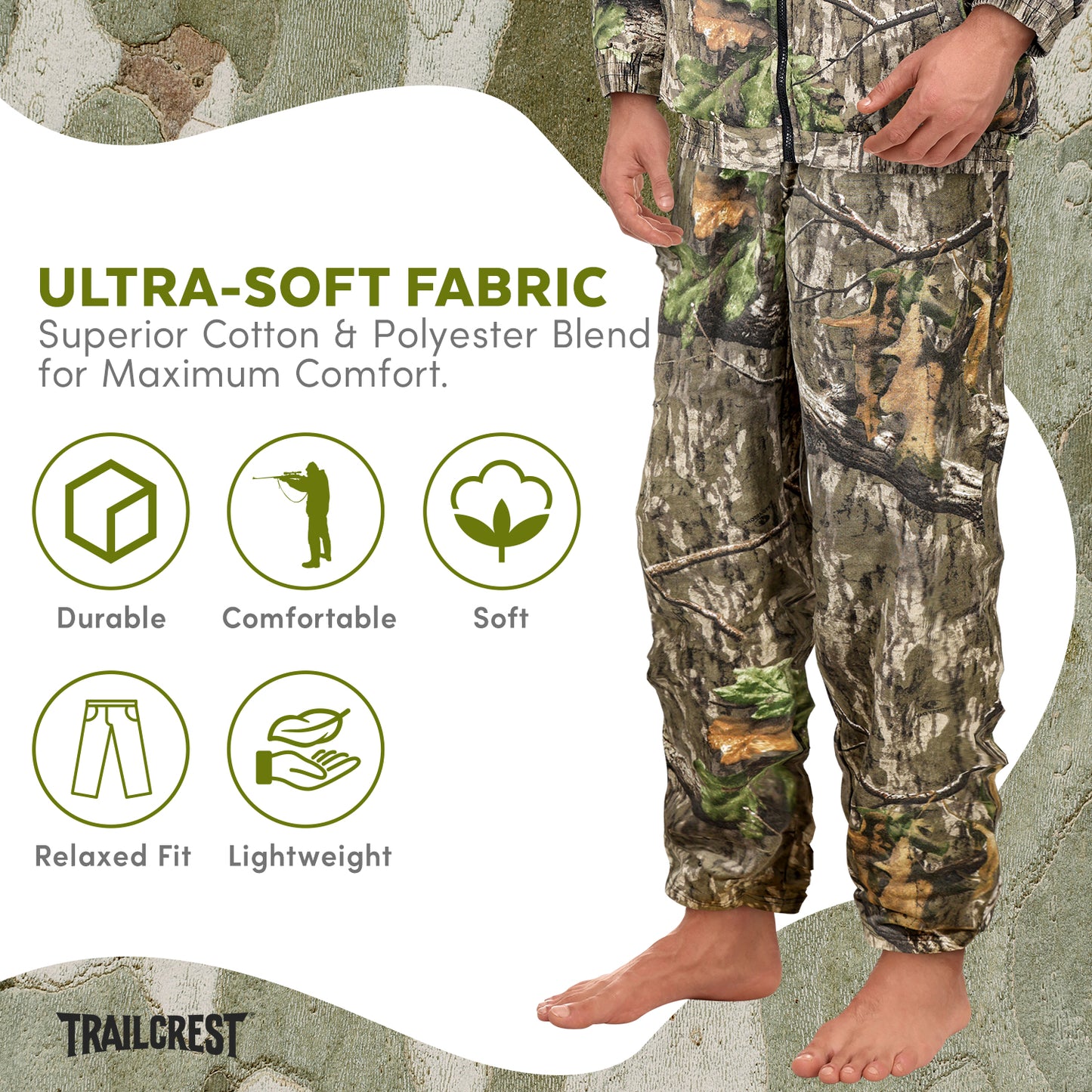 TrailCrest by Treel Men's Open Bottom Cotton Blend Cozy Sweatpants with 3 Pockets Yoga Lounge Hunting