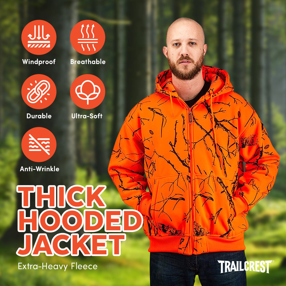 TrailCrest by Treel Kid's Orange Safety Full Zip High Visibility Thick Fleece  Hooded Sweatshirt Hunting Jacket