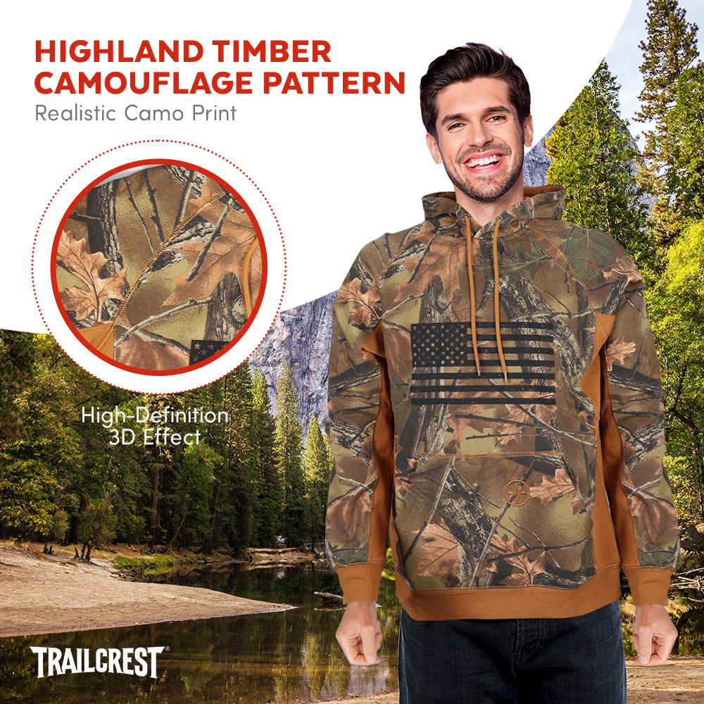 TrailCrest by Treel Mens Camo Hoodie Sweatshirt With Flag