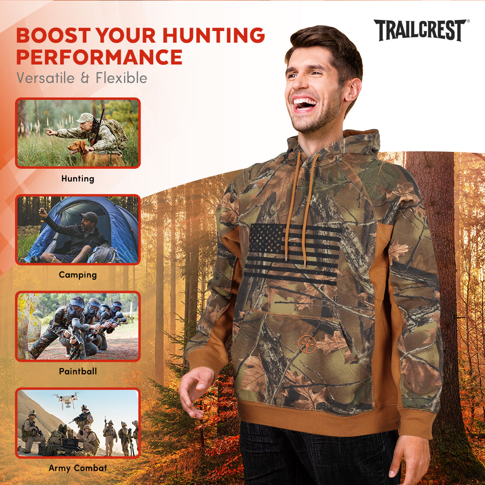 TrailCrest by Treel Mens Camo Hoodie Sweatshirt With Flag