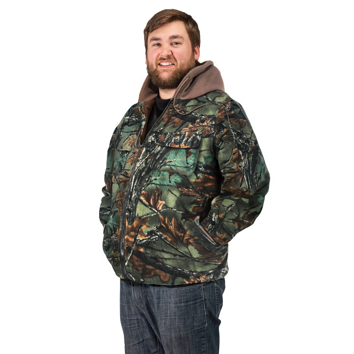 TrailCrest Men’s Hoodie Fleece Jacket With Pockets Warm Sherpa Lined Camo Hooded Coat