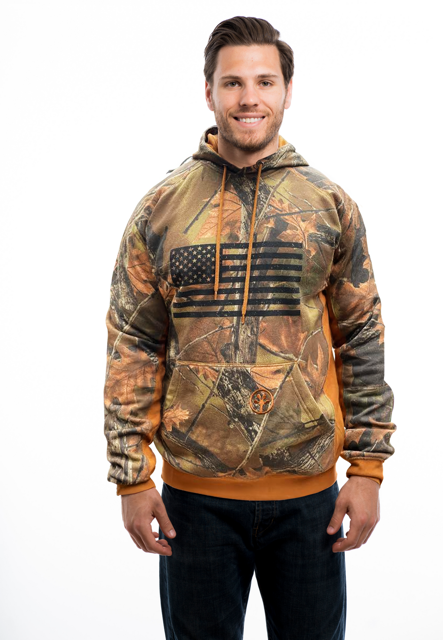 TrailCrest by Treel Mens Camo Hoodie Sweatshirt With Flag