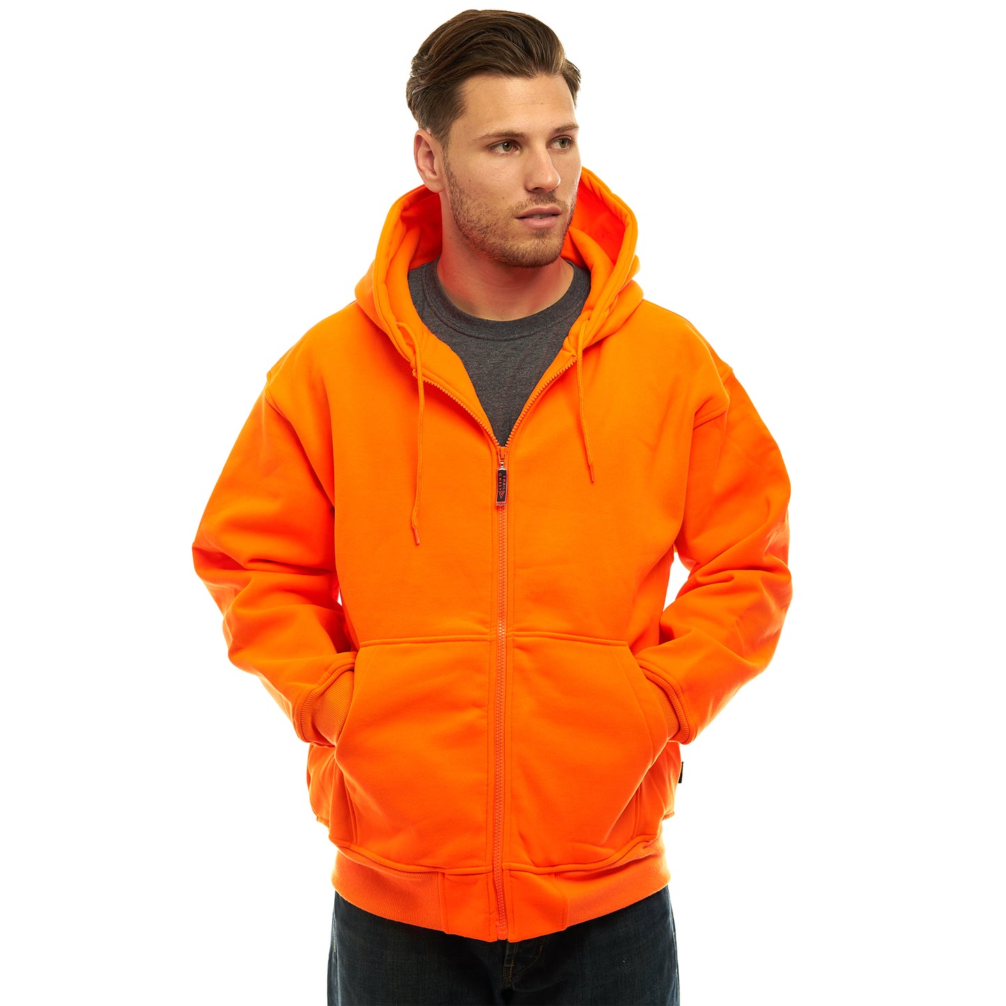 TrailCrest by Treel Orange Safety Full Zip High Visibility Thick Fleece Hooded Sweatshirt Hunting Jacket