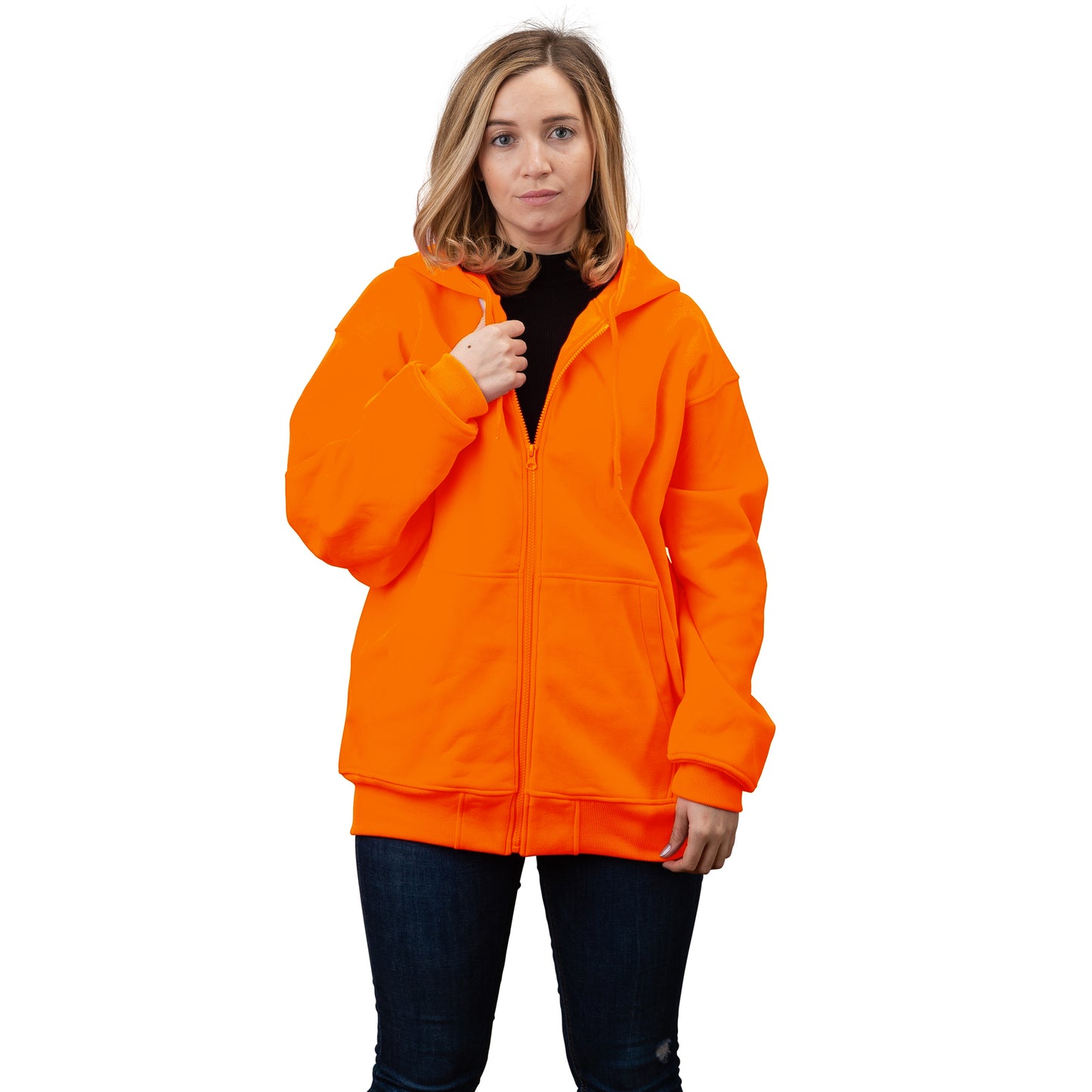 TrailCrest by Treel Orange Safety Full Zip High Visibility Thick Fleece Hooded Sweatshirt Hunting Jacket