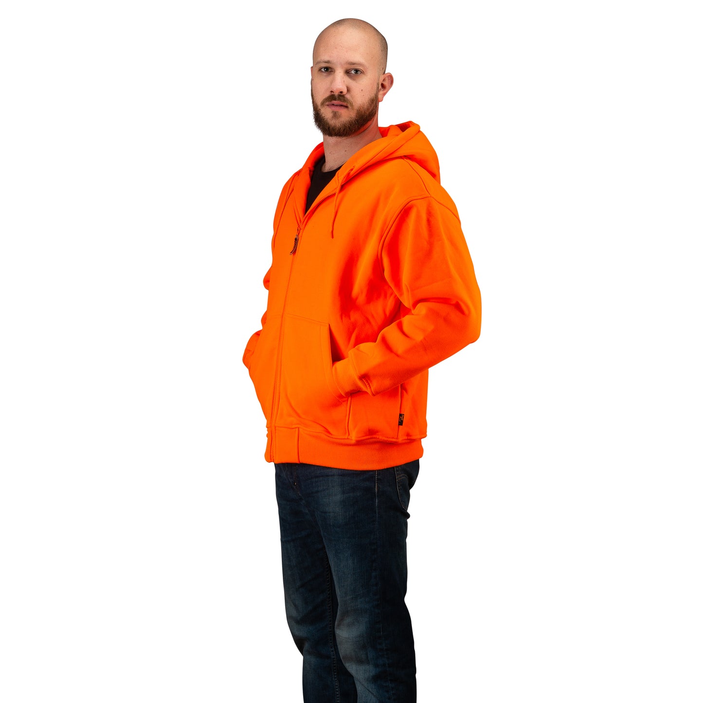 TrailCrest by Treel Orange Safety Full Zip High Visibility Thick Fleece Hooded Sweatshirt Hunting Jacket