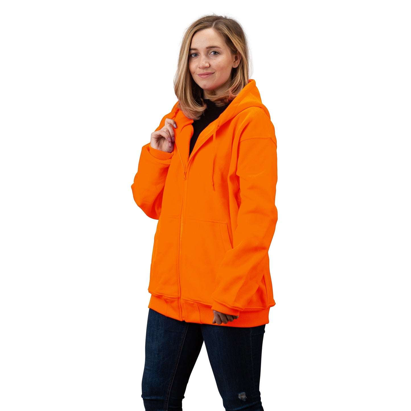 TrailCrest by Treel Orange Safety Full Zip High Visibility Thick Fleece Hooded Sweatshirt Hunting Jacket