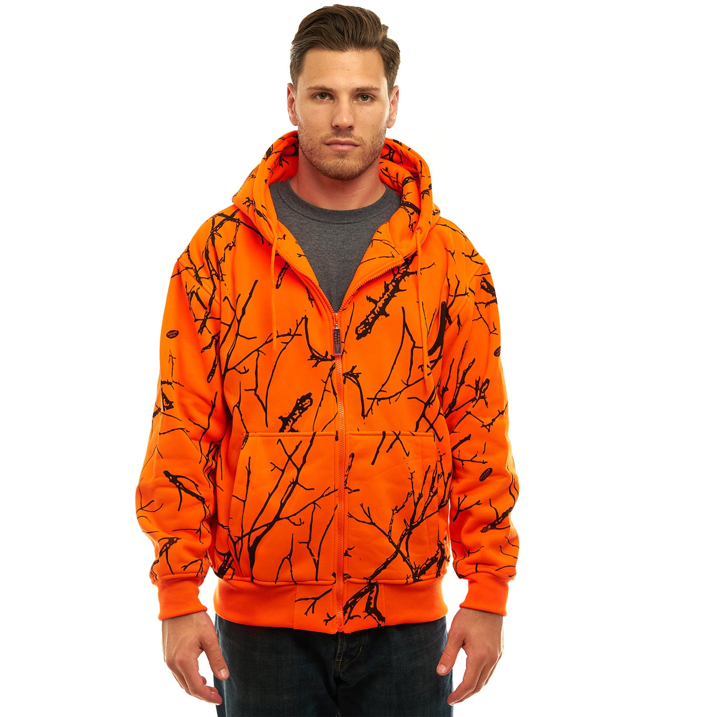 TrailCrest by Treel Orange Safety Full Zip High Visibility Thick Fleece Hooded Sweatshirt Hunting Jacket