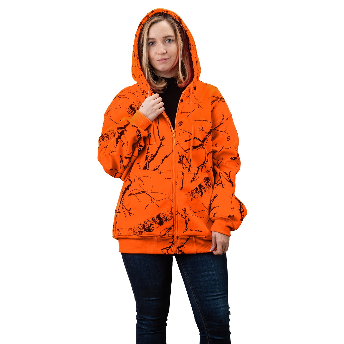 TrailCrest by Treel Orange Safety Full Zip High Visibility Thick Fleece Hooded Sweatshirt Hunting Jacket