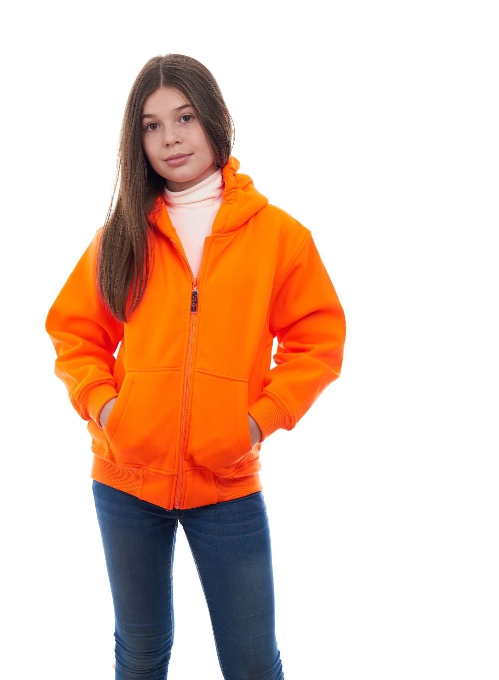 TrailCrest by Treel Kid's Orange Safety Full Zip High Visibility Thick Fleece  Hooded Sweatshirt Hunting Jacket