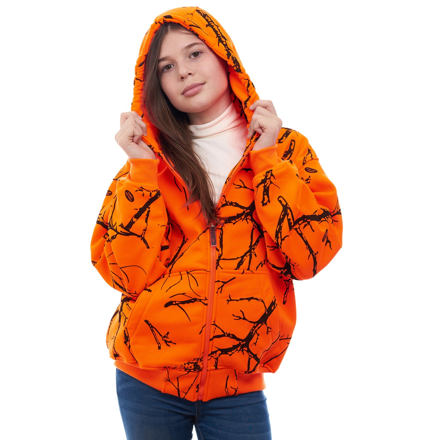 TrailCrest by Treel Kid's Orange Safety Full Zip High Visibility Thick Fleece  Hooded Sweatshirt Hunting Jacket