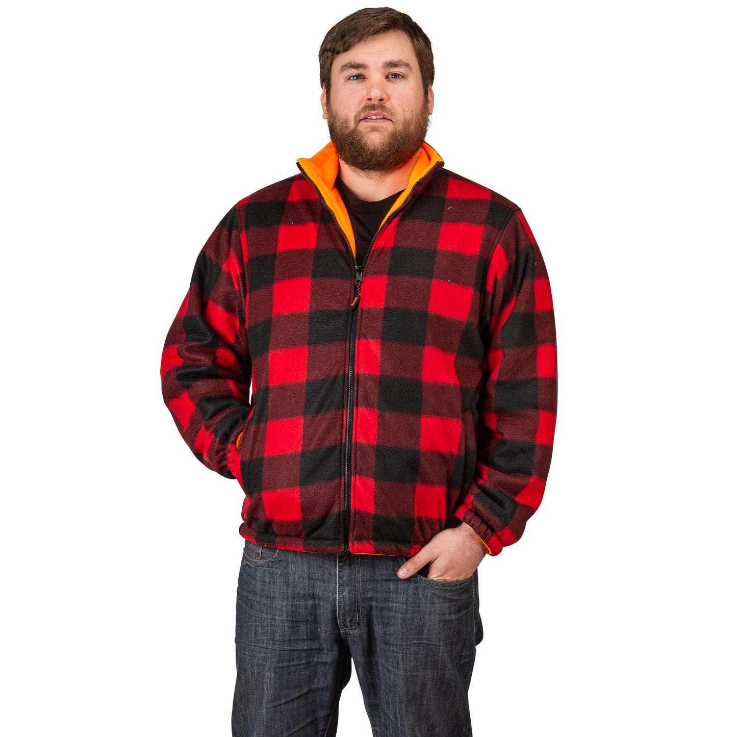 TrailCrest by Treel Men's Buffalo Plaid & Safety Blaze Orange Reversible Outdoorsman Workwear Jacket