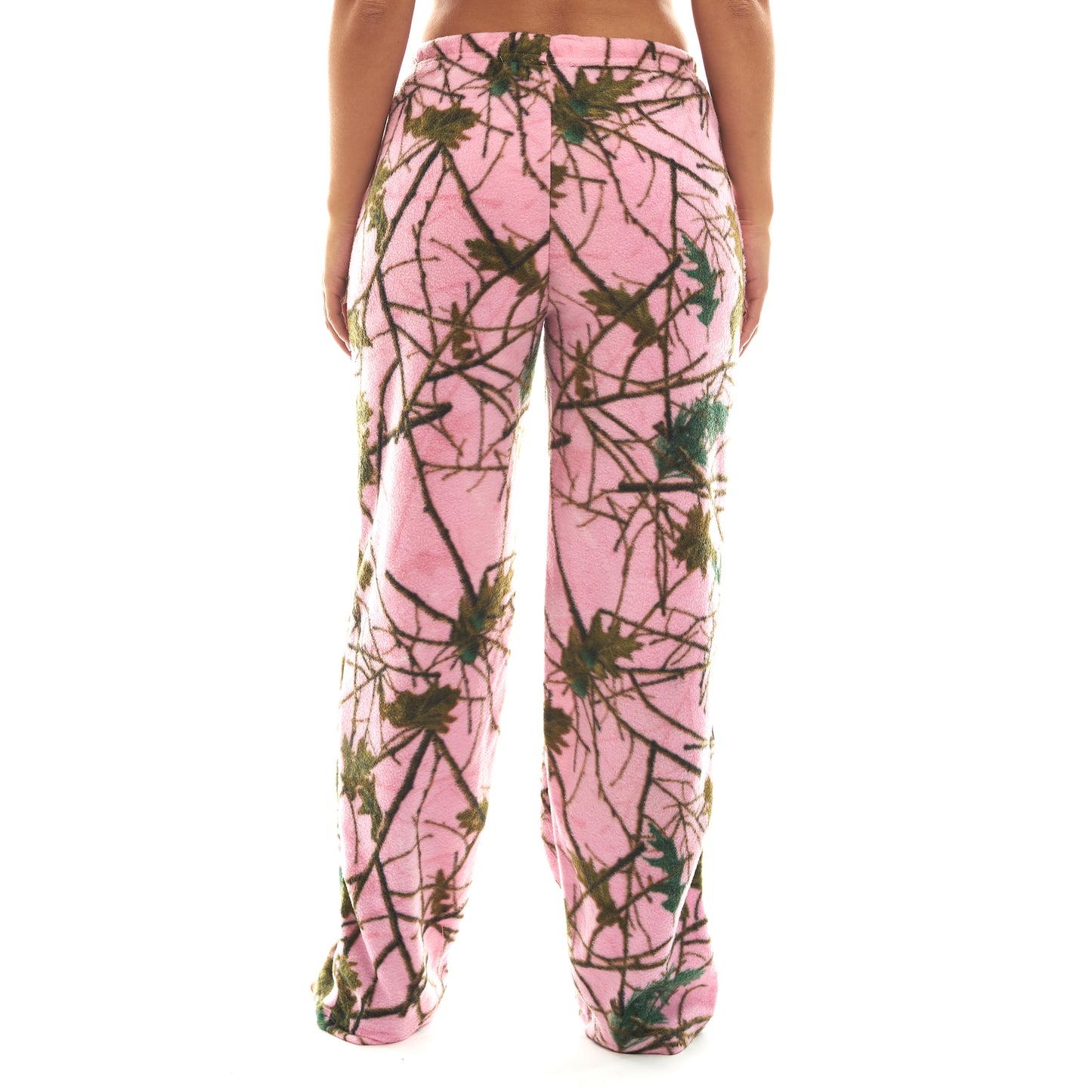 TrailCrest by Treel Women's Open Bottom Sleep and Lounge Casual Plush Soft Coral Fleece Camo Pajama Pants