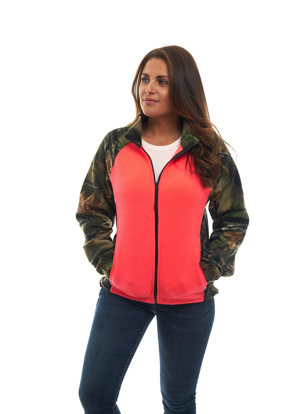 TrailCrest by Treel Women’s Fleece Semi-Fitted Full Zip Long Sleeve Camo Cardigan Jacket