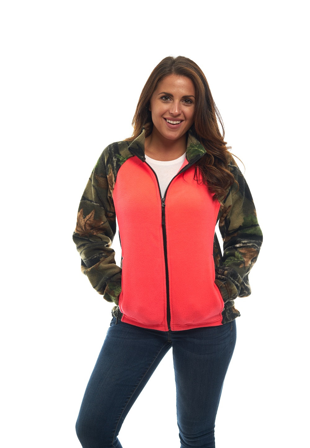 TrailCrest by Treel Women’s Fleece Semi-Fitted Full Zip Long Sleeve Camo Cardigan Jacket