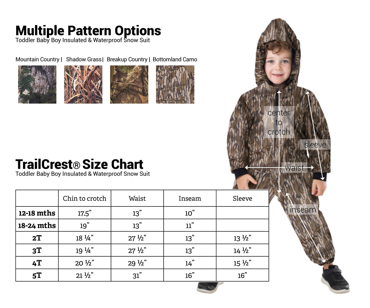 TrailCrest by Treel Infant-Toddler Mossy Oak One Piece Snowsuits Overalls Waterproof Ski Suits Jumpsuits