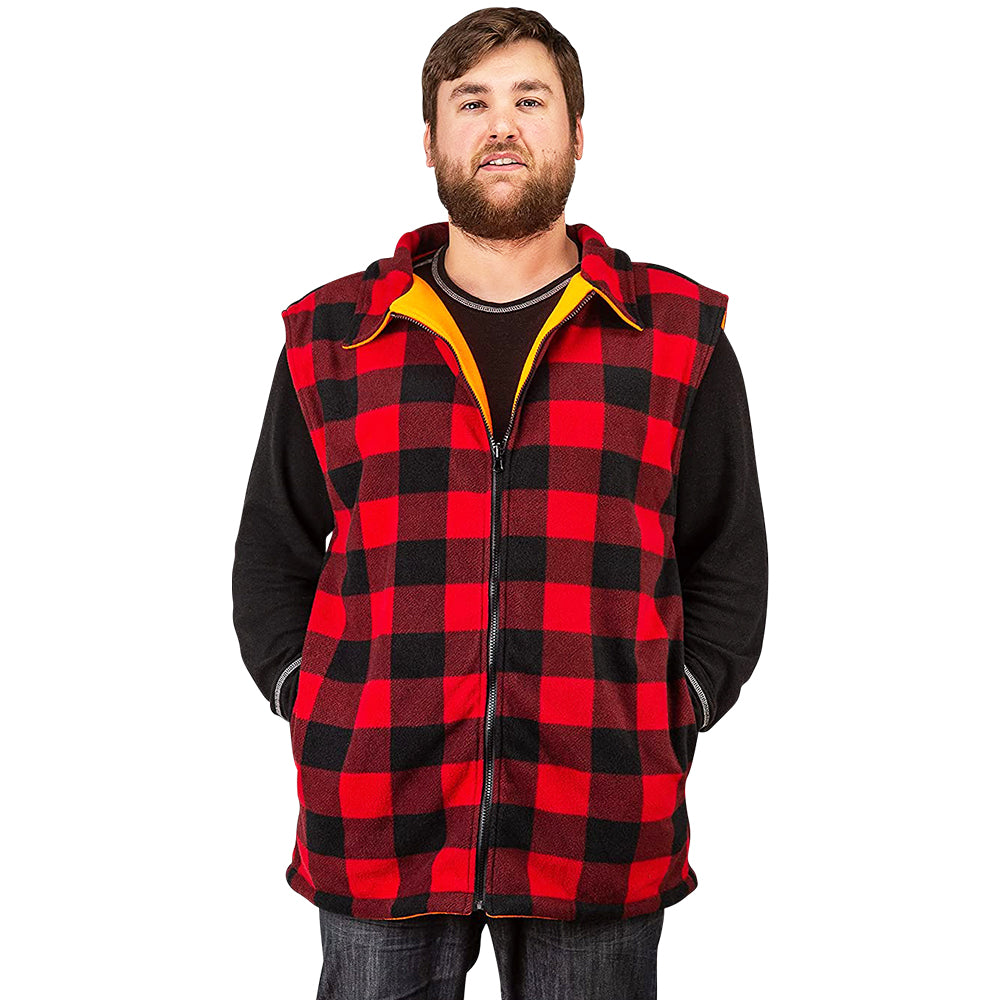 TrailCrest by Treel Men's Reversible Buffalo Red Plaid & Safety Blaze Orange Outdoorsman Workwear Vest