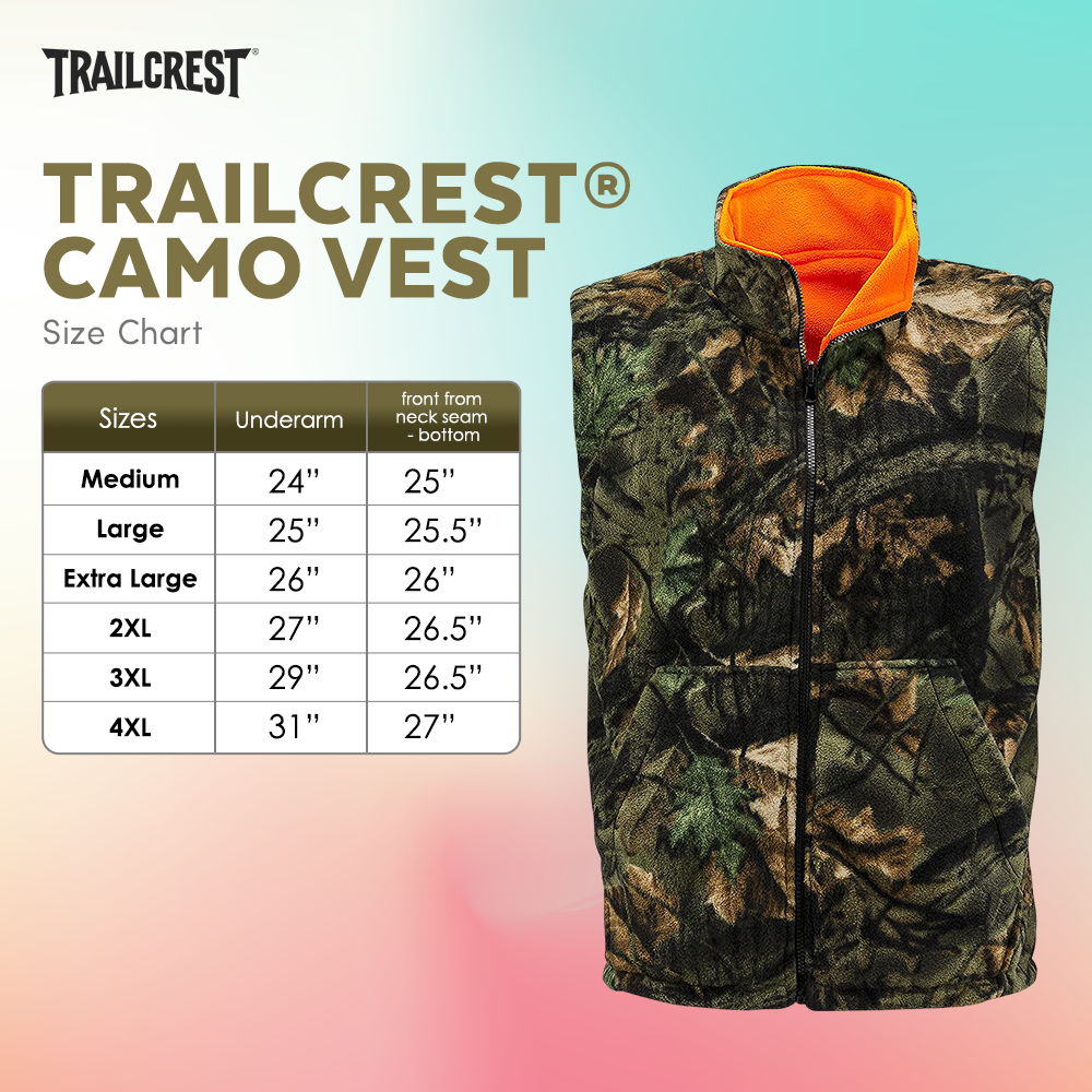 TrailCrest by Treel Men's Reversible Camo & Safety Blaze Orange Vest