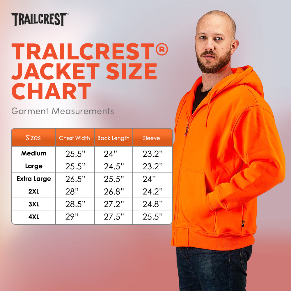 TrailCrest by Treel Orange Safety Full Zip High Visibility Thick Fleece Hooded Sweatshirt Hunting Jacket
