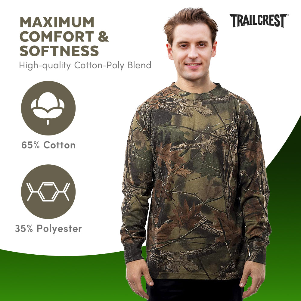 TrailCrest by Treel Men’s Athletic Cotton Long Sleeve T-Shirt Crew Neck Sports Tee