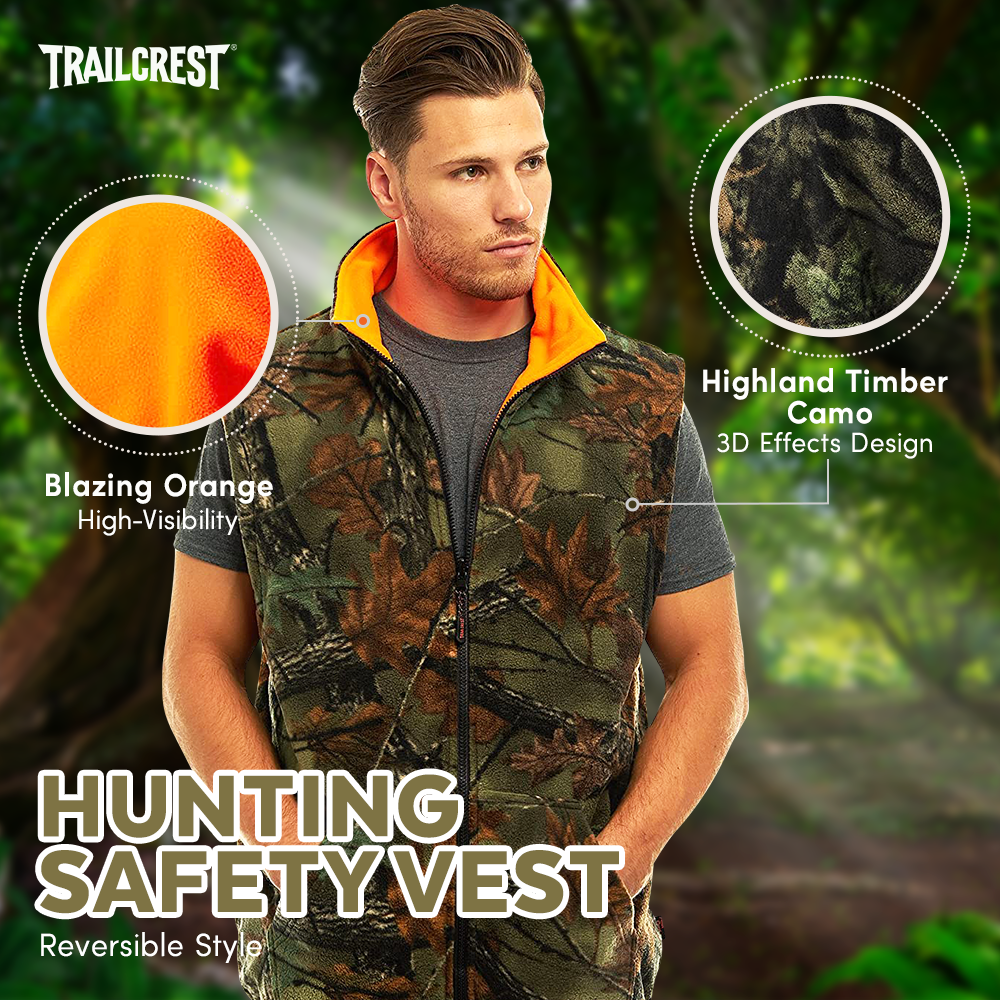 TrailCrest by Treel Men's Reversible Camo & Safety Blaze Orange Vest