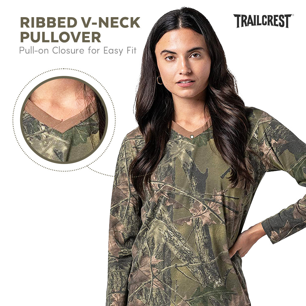 TrailCrest by Treel Women’s Athletic Cotton Performance Long Sleeve T-Shirt V-Neck Casual Sports Tops