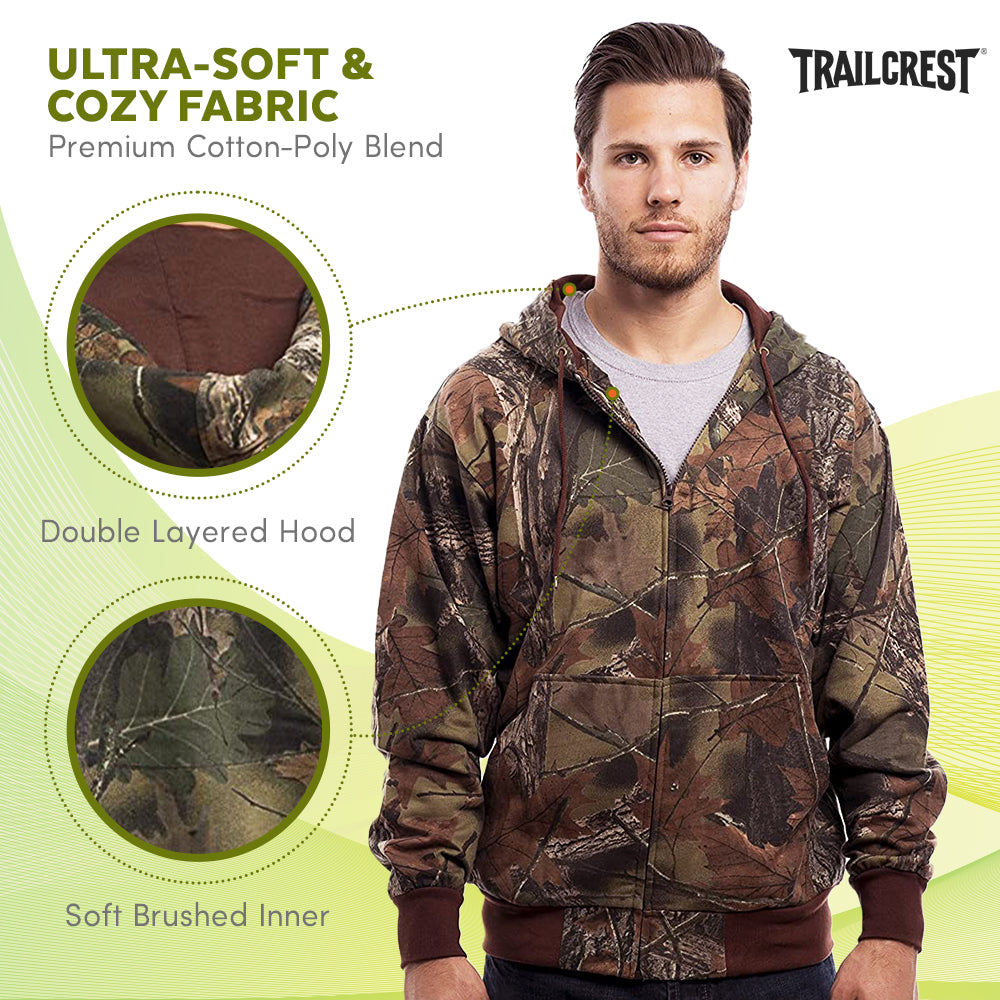 TrailCrest by Treel Men’s Camo Full Zip Up Hoodie Sweatshirt Fashion Hooded Jacket